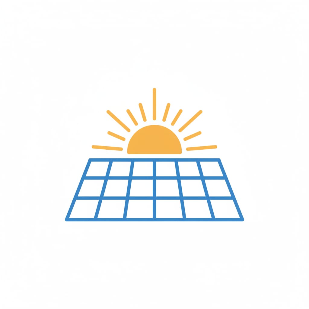 Minimalist sun with solar grid icon